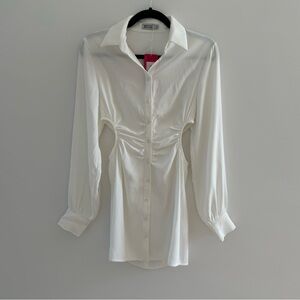 Beginning Boutique Button Down Shirt Dress in White